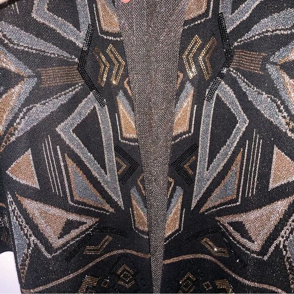 Chico's Cardigan M Open Front Longline Metallic Boho - Picture 4 of 9